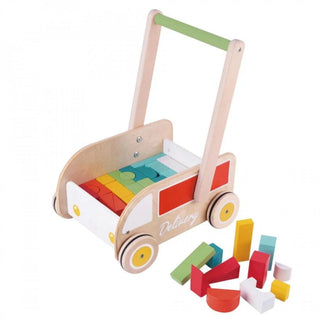 Wooden stroller / walker with colorful blocks