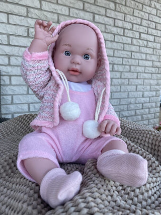 Lilly - realistic baby doll in environmentally friendly clothes, 46 cm