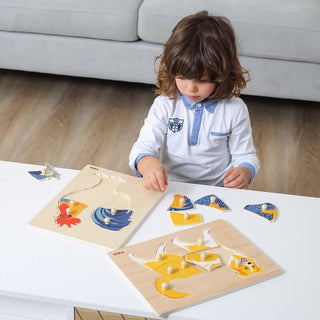 Hippo, Montessori wooden puzzle with handles