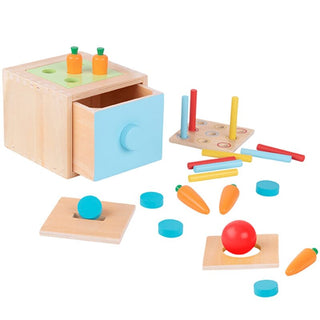 Kastīte ar atvilktni un 4 ieliktņiem, Montessori monētu kastīte