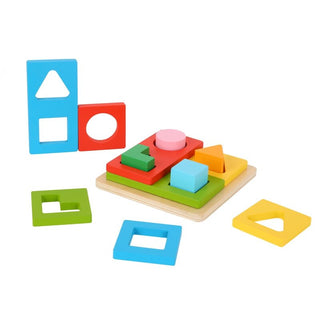 An educational three-layer wooden figure puzzle
