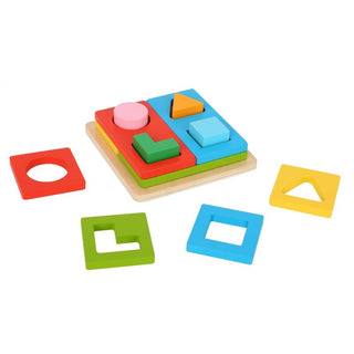 An educational three-layer wooden figure puzzle