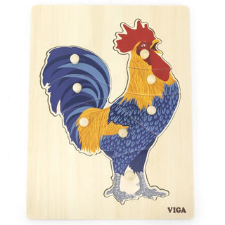 Rooster, Montessori wooden puzzle with handles