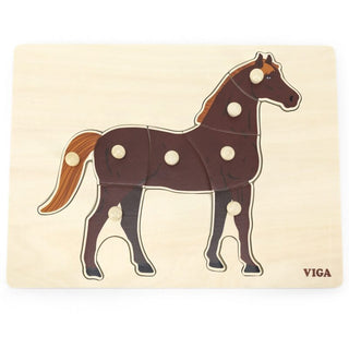Horse, Montessori wooden puzzle with handles
