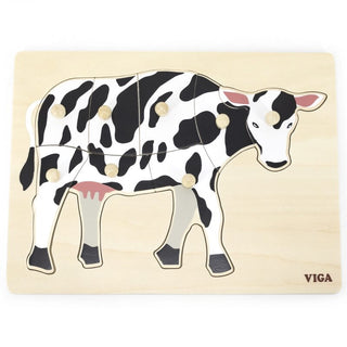 Cow, Montessori wooden puzzle with handles