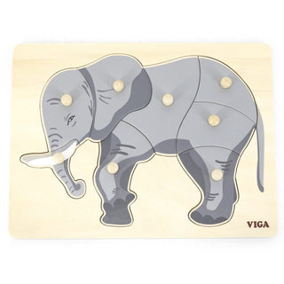 Elephant, Montessori wooden puzzle with handles