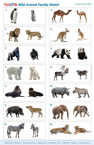 Connecting the wild animal family - realistic wooden tiles, 28 pcs