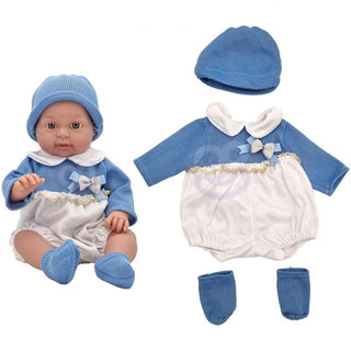 Romper, hat and socks - blue doll clothing set, 43-46 cm