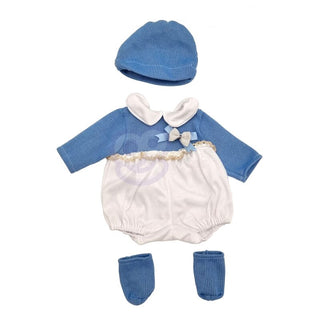 Romper, hat and socks - blue doll clothing set, 43-46 cm